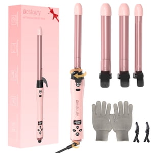 Hair Curler Ceramic Curling Ensemble de baguette en fer avec barre en céramique interchangeable & Couper les cheveux & Gants de protection contre la chaleur