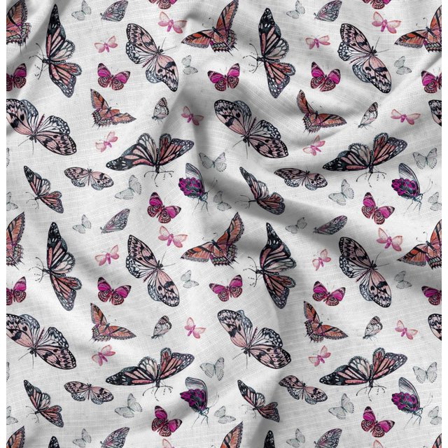 Soimoi Crepe Silk Fabric Butterflies Butterfly Print Fabric by Yard 42 Inch Wide