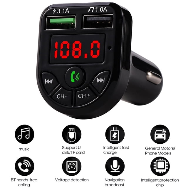 Émetteur Bluetooth 5.0 FM Adaptateur Double USB pour Allume-Cigare