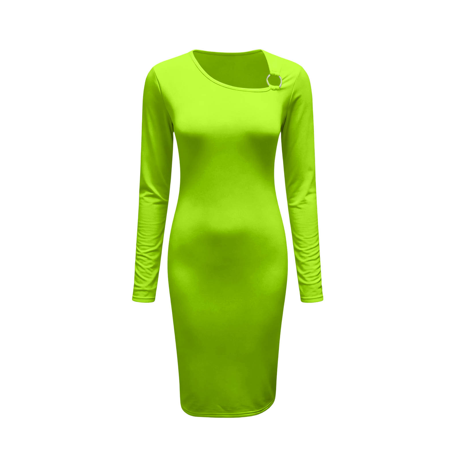 lime green long sleeve bodycon dress Uootdi Women's Dresses One Shoulder Ring Detail Ruched Sheath Dresses Party Lightweight Slim Casual Dresses Gift Mini dress men's Size:12 US YGroup_charissa-dress best black dresses on Night out ready.