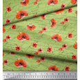 thumbnail image 2 of Soimoi Green Poly Georgette Fabric Text & Poppy Floral Decor Fabric Printed Yard 52 Inch Wide, 2 of 3