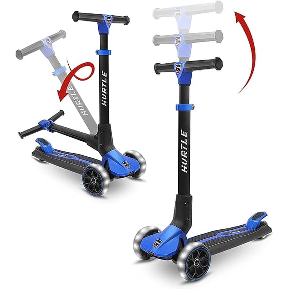 Hurtle Trottinette pour Enfants - Jouet Trottinette à Propulsion pour Tout-Petits - Trottinette à 3 Roues avec Hauteur Réglable, Plateau Antidérapant, Lumières de Roue Clignotantes, pour Garçons/filles de 3 à 10 Ans