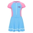thumbnail image 2 of TiaoBug Maillot de Bain à Manches Courtes pour Filles Fermeture Éclair avant Rembourré Tenue de Plage Robe de Bain UPF50+ Protection Éruption Rose&Bleu 140/L 不带胸胸, 2 of 6