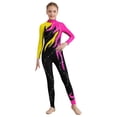 thumbnail image 2 of CHICTRY Kids Girls Sparkly Rhinestone Long Sleeve Unitard Full Body Jumpsuit One Piece Bodysuit Yellow&Hot Pink 12, 2 of 5