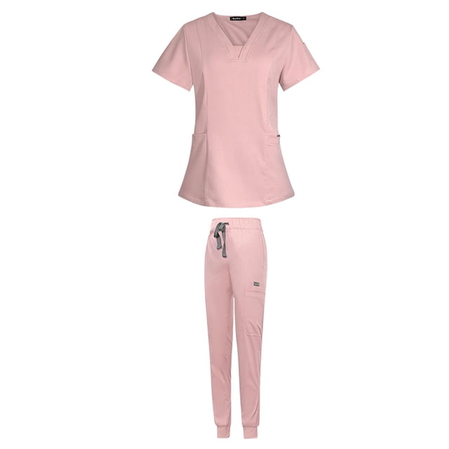 Milaget Female Scrub Set, V Neck with Multi Pockets, Slim Fit, Nurse Comfortable M