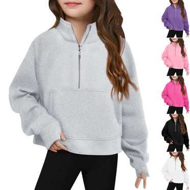 QIPOPIQ Girls Half Zip Sweatshirts Fleece Jackets Tops Oversized Pullover Fall Outfits 2024 Winter Fashion Clothes Kids Clothes Winter Clearance