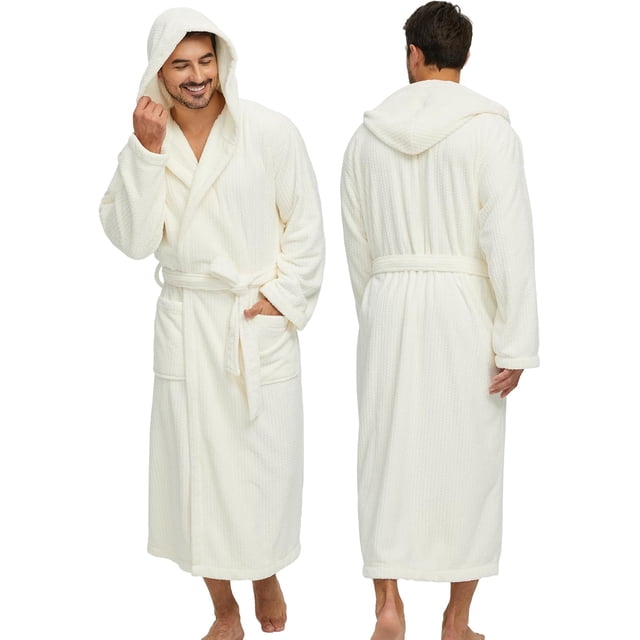 Men's Bathrobe with Hood, Soft Long Towel Robe for Men - Super Absorbent Quick Dry yet Warm
