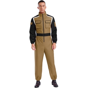 Eandarui Men Racer Jumpsuit Racing Car Driver Costume Long Sleeve Zipper Mechanic Coveralls with Pockets Khaki XL