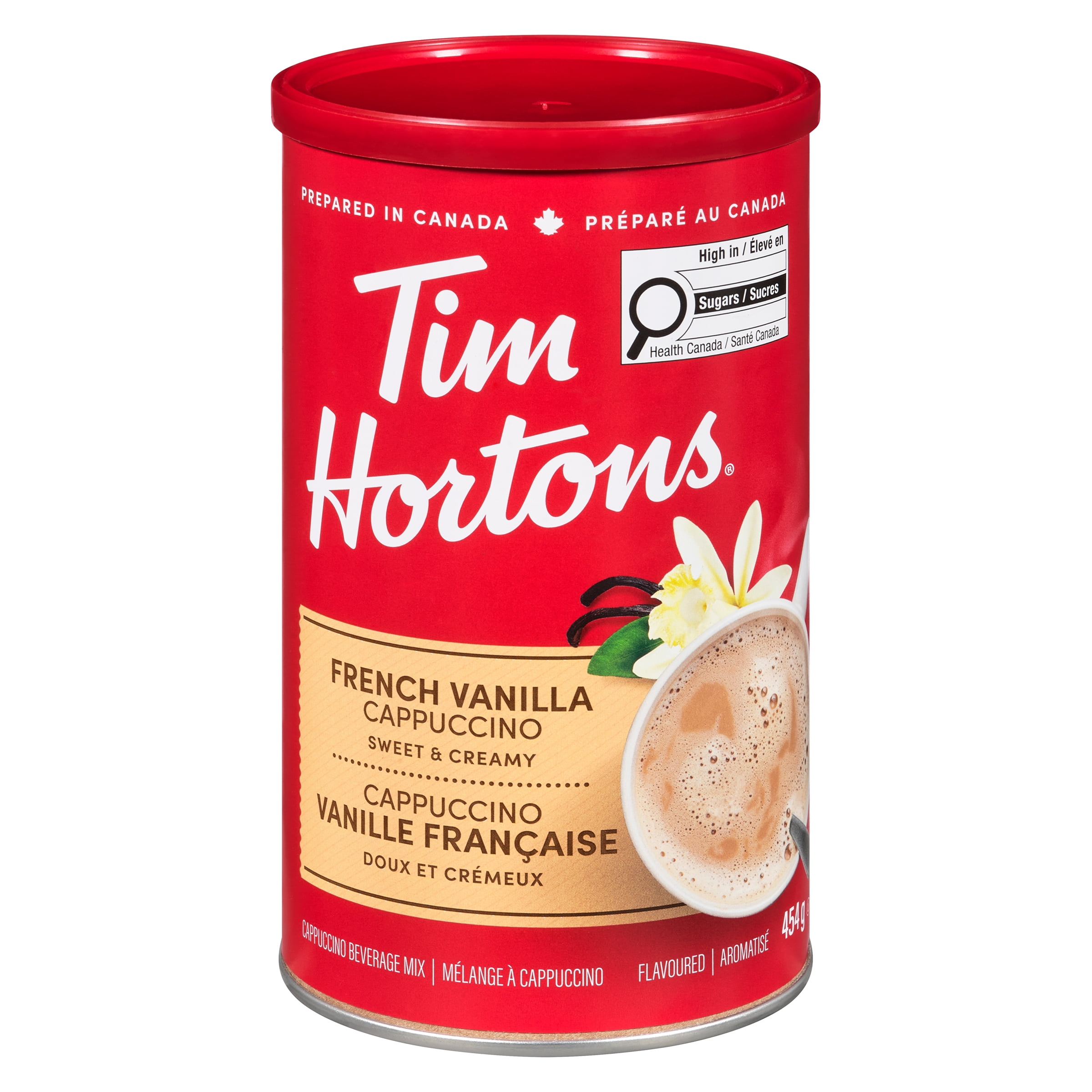 Tim Hortons French Vanilla Cappuccino, Convenient, Easy-to-Prepare Coffee Mix, Sweet & Creamy Flavour, 454g