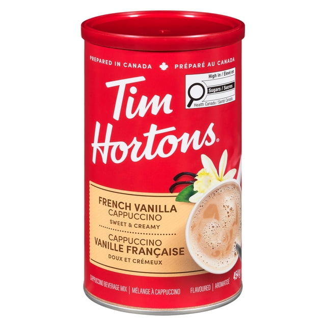 Tim Hortons French Vanilla Cappuccino, Convenient, Easy-to-Prepare Coffee Mix, Sweet & Creamy Flavour, 454g