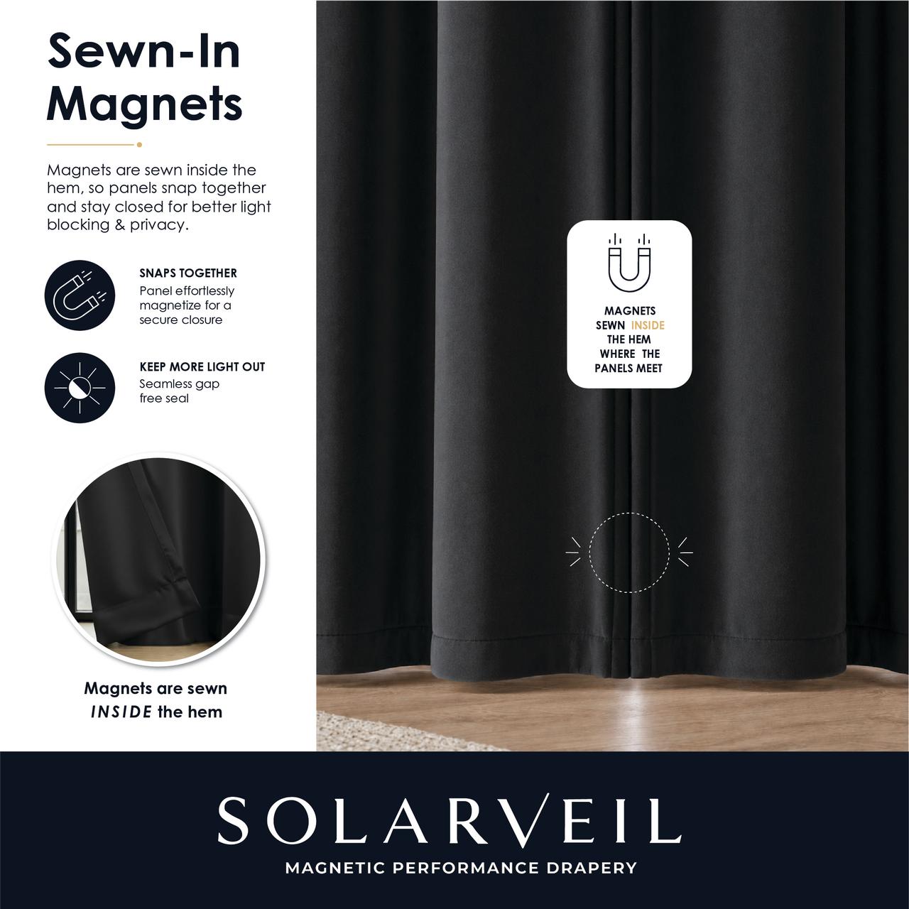 SOLARVEIL Paire de panneaux de rideaux en velours avec fermeture magnétique, 84 x 37 po, couleur noir