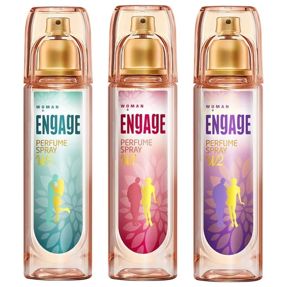 Engage W3 + W1 + W2 Perfume Spray Combo For Women Pack Of 3X 120ml - 4.05 Fl.oz. Each | With Fruity, Floral & Citrus Notes | Skin Friendly Perfume For Girls - Long Lasting Smell, No Gas