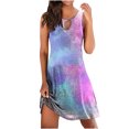 thumbnail image 2 of HKEJIAOI Robe Florale pour Femmes Robe d'Anniversaire Mode Féminine Imprimée Confortable Ample Sans Manches Décontractée Hauts Robe Économies Liquidation Violet, 2 of 4