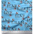 thumbnail image 1 of Soimoi Blue Cotton Poplin Fabric Floral Love Text Print Fabric by Yard 58 Inch Wide, 1 of 5