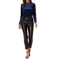 thumbnail image 2 of INSPIRE CHIC T-Shirts en Velours pour Femmes Col Rond Manches Longues Décontracté L Bleu Foncé, 2 of 7