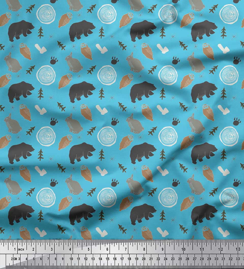 Soimoi Blue Rayon Fabric Wild Life Animal Decor Fabric Printed Yard 56 Inch Wide
