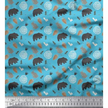 Soimoi Blue Rayon Fabric Wild Life Animal Print Fabric by the Yard 42 Inch Wide
