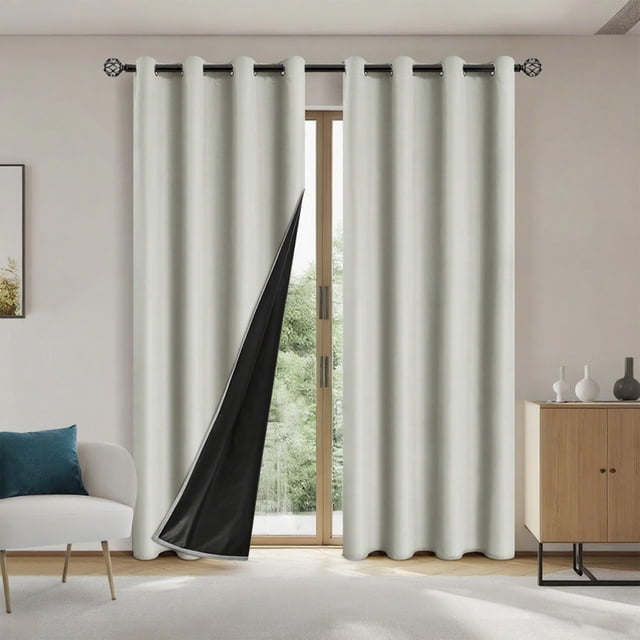 Chmadoxn Home Decor, Polyester Pongee Laminated Light-blocking Curtains Perforated Style Bedroom Concise Sun Protection Curtains Heat-Insulating And Soundproof Curtains Polyester Blackout Curtains