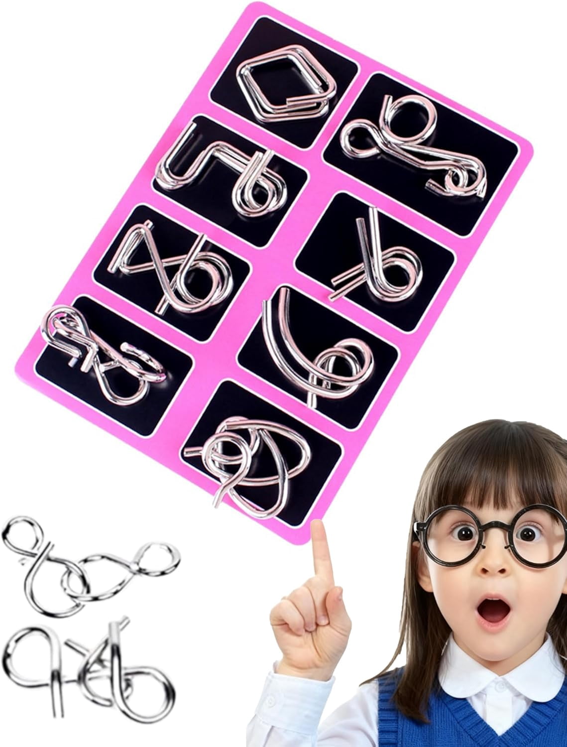 3D Montessori Metal Puzzle Solving, 24-Piece Metal Brain Teaser Puzzles for Adults, Reverse Thinking Physics Mind Games, Metal Puzzle Ring Disentanglement with Carry Pouch for Party Challenge