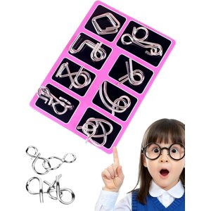 3D Montessori Metal Puzzle Solving, 24-Piece Puzzles de cerveau en métal pour adultes, Jeux d'esprit en physique de pensée inverse, Déguisement de bague de Puzzle en métal avec porte-monnaie pour défi de fête