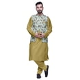 thumbnail image 1 of Atasi Men Mandarin Collar Solid Kurta Churidar Pajama & Printed Nehru Jacket Set, 1 of 1