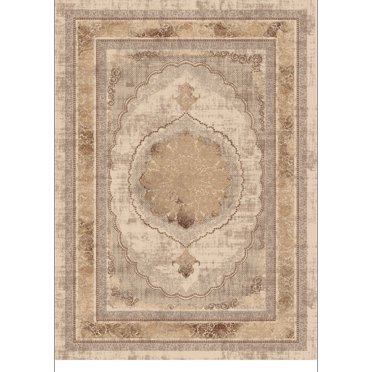 Traditional Persian Cream and Brown Thin Flat Pile Area Rug with Fringes 5x8 6x9 8x10 Feet