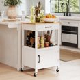 thumbnail image 4 of Gymax Rolling Kitchen Island Kitchen Cart w/ Rubber Wood Top Drawer White, 4 of 10