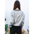 thumbnail image 4 of Veste Bomber à Paillettes à Rayures pour Femmes à Manches Longues avec Fermeture Éclair Frontale, 4 of 5