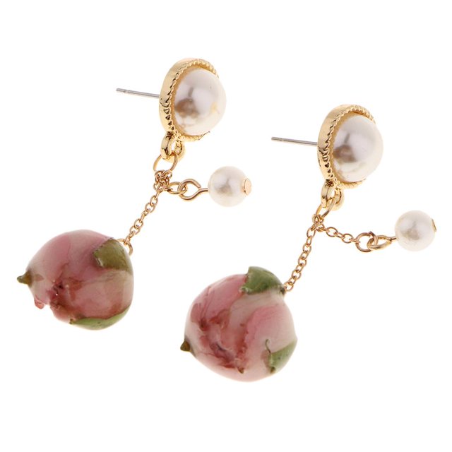 GUOOL 1 Paire de Boucles d'Oreilles en Résine Époxy 3D Fleurs Séchées Naturelles Bijoux B