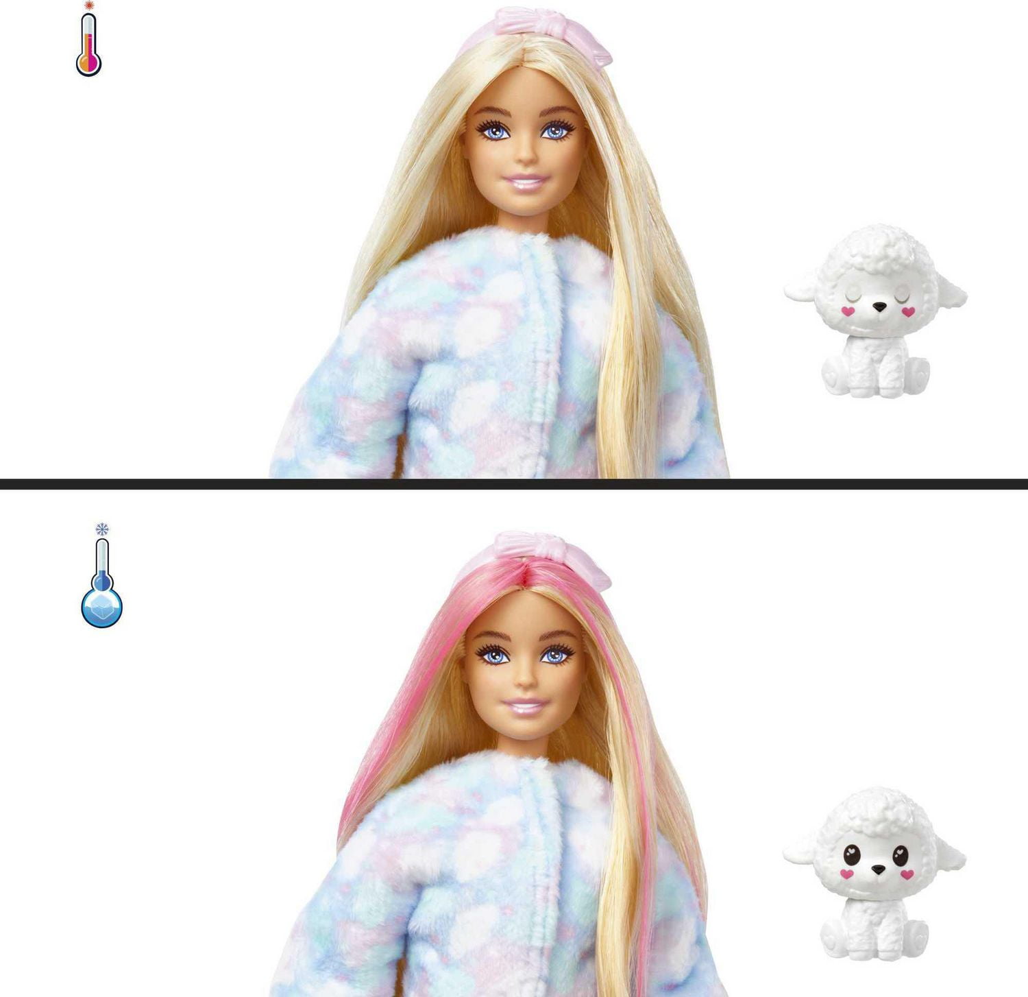 Barbie Cutie Reveal Cozy Cute Tees Doll & Accessories, Lamb in “Dream” T-shirt, Pink-Streaked Blond Hair & Blue Eyes