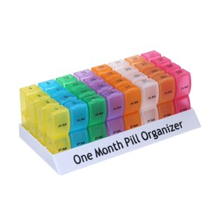 Yeacher Conteneur organisateur de pilule mensuel avec Popup Open Design 2 Temps par jour AM PM Compartiments Large Section Porte-médicaments pour les voyages