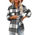 thumbnail image 1 of EGNMCR Womens Plaid Shacket Jacket Button Long Sleeve Shirt Coat Fall Winter Loose Flannel Jacket, 1 of 6