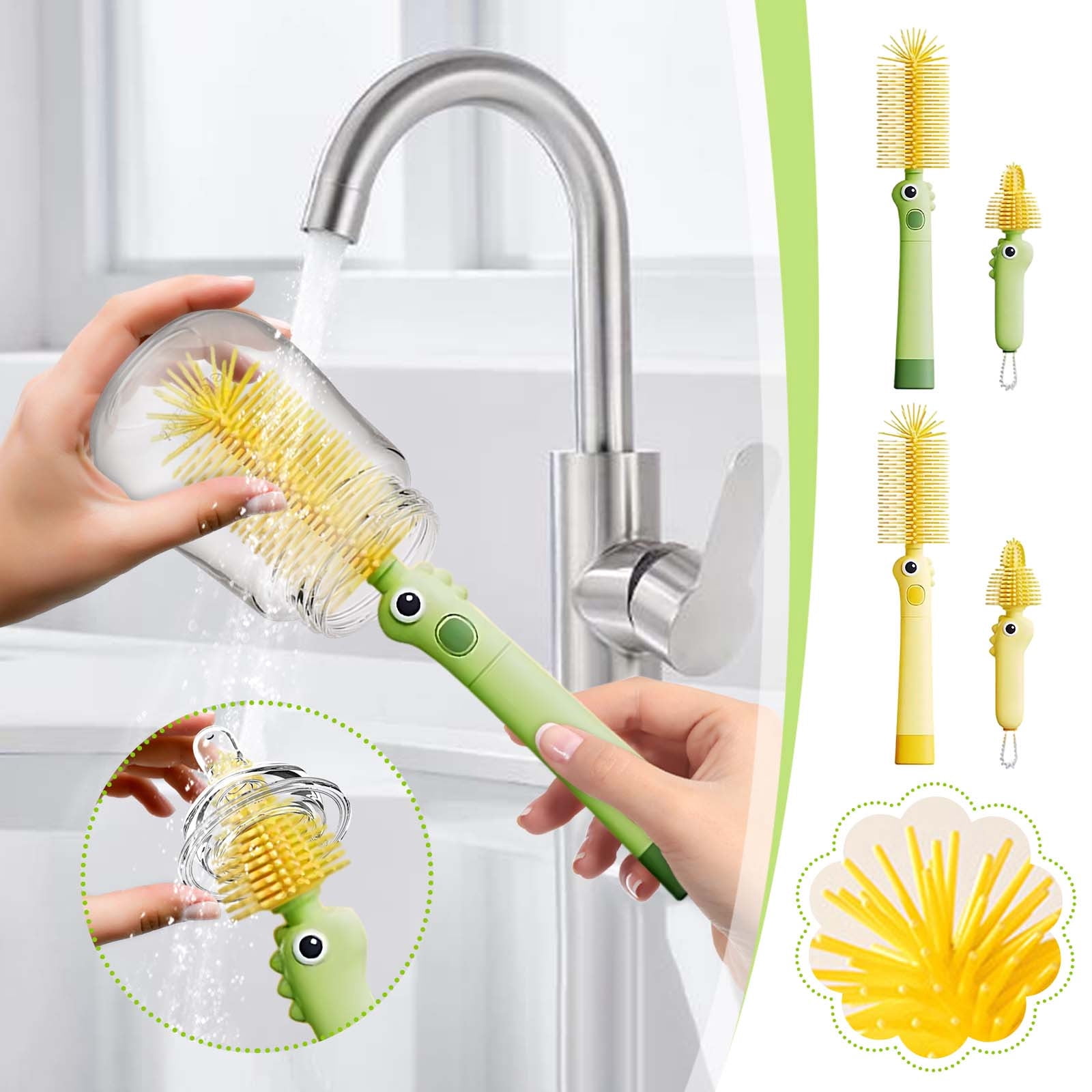 Bowayaoa Silicone Bottle Brush Set, Nipple Brush for Baby Bottles, Portable Multifunctional Cleaning Kit, Safe & Reusable Bottle Cleaner