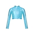 thumbnail image 1 of RUNQHUI Enfants Filles Col Roulé Métallique Danse Crop Top Paillettes Manches Longues pour Danse Raves Festivals Sports Turquoise 8, 1 of 5