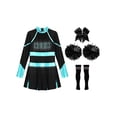 thumbnail image 3 of Hansber Tenues de Cheerleading pour Filles Uniforme de Cheerleading Robe Fantaisie avec Pompons Ensemble de Bas Bleu Vert&Noir 8, 3 of 7