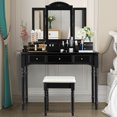 thumbnail image 4 of Gymax Vanity Set W/7 Drawers Tri-Folding Necklace Hooked Mirror Dressing Table Black, 4 of 10