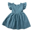 thumbnail image 1 of ShomPort Summer Skirt for Girls Linen Sleeveless A-Line Crewneck Ruffle Cozy Breathable Solid Color Holiday Dress, 1 of 7