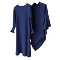 thumbnail image 4 of LUOGENLI Dress Girls Round Neck Ruffled Solid Color Dress with Pattern Flounce Maxi Dress for Girls 2025 Vacation Dark Blue 7-8Years, 4 of 4