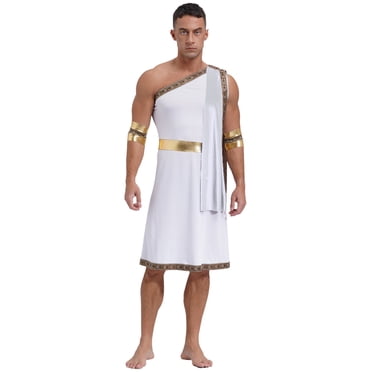 XUNZOO Costume de Toge de Dieu Grec à une Épaule pour Homme, Cosplay d'Halloween, Ancienne Robe de Sénateur Romain, Costumes de César, Blanc G