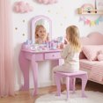 thumbnail image 3 of Qaba Coiffeuse pour Enfants avec Miroir et Tabouret, Design Nuage, Tiroir Rose, 3 of 11