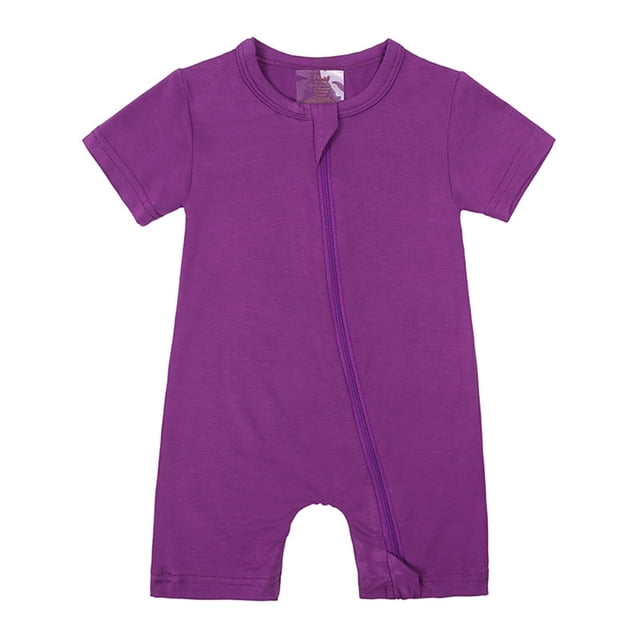 AherBiu Unisex Baby Clothes Short Sleeve Zip up Newborn Onesie Summer Crewneck Solid Color Rompers Outfits