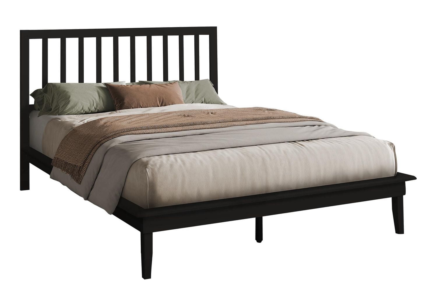 Monarch Specialties Bed, Platform Bed, Queen Size, Frame Only, Bedroom, Black Wood Frame, Black Wood Legs, Contemporary