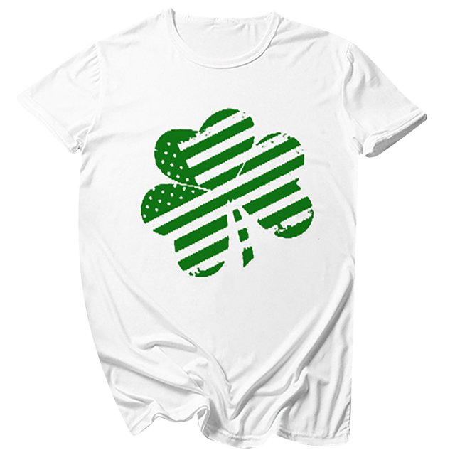 Pompotops Mode Femme Décontracté Col Rond T-Shirt Imprimé Fête de la Saint-Patrick Manches Courtes Ample Blouse