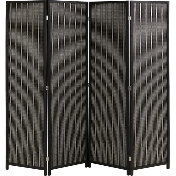 FDW 4-Panel Room Divider Screen, Folding Privacy Partition for Living Room, Bedroom & Study, Bamboo Wood, Black