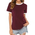 thumbnail image 1 of T-shirt Blanc à Bordure pour Femme, Col Rond, Manches Courtes, Haut Uni, 1 of 2