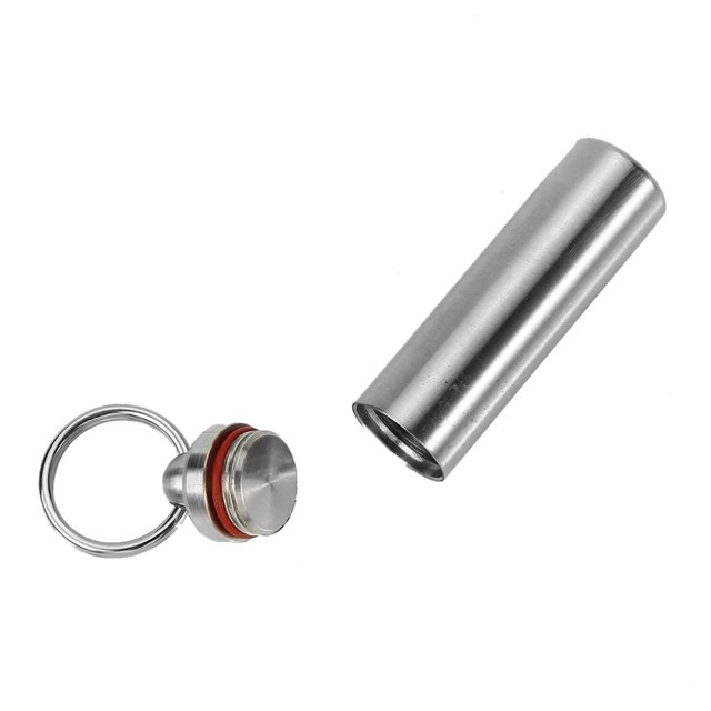 Stainless Steel Pill Holder Keychain, Compact Waterproof Medicine Container for Traveling Emergency, CNC Precision Machining, and Smooth Finish