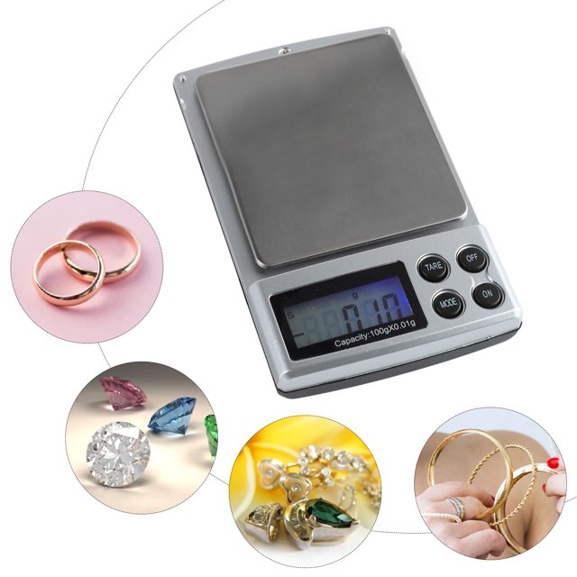 Digital Grams Scale, Mini Reusable 2 AAA Batteries Digital Pocket Scale Stainless Steel Lightweight 100g/0.01g for Jewelry