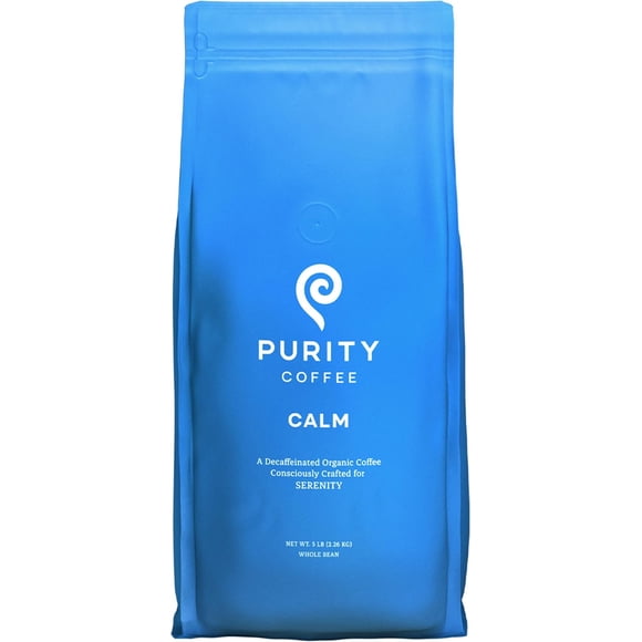 PURITY COFFEE CALM Decaf Medium Roast Whole Bean (2268g Bag) | Specialty-Grade USDA Organic Mountain Water Process Decaffeinated Blend | Third Party Tested for Mold, Mycotoxins & Pesticides