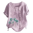 thumbnail image 2 of TopLLC Chemises Mexicaines pour Femmes Hauts Brodés Traditionnels Tunique Décontractée à Fleurs pour Femmes Col Rond Manches Courtes Chemises en Lin, 2 of 5