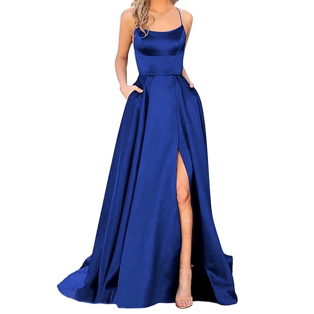 B91xZ Bodycon Maxi Dress One Shoulder High Split Sleeveless Ruched Sexy Cocktail Maxi Long Dress,Dark Blue L